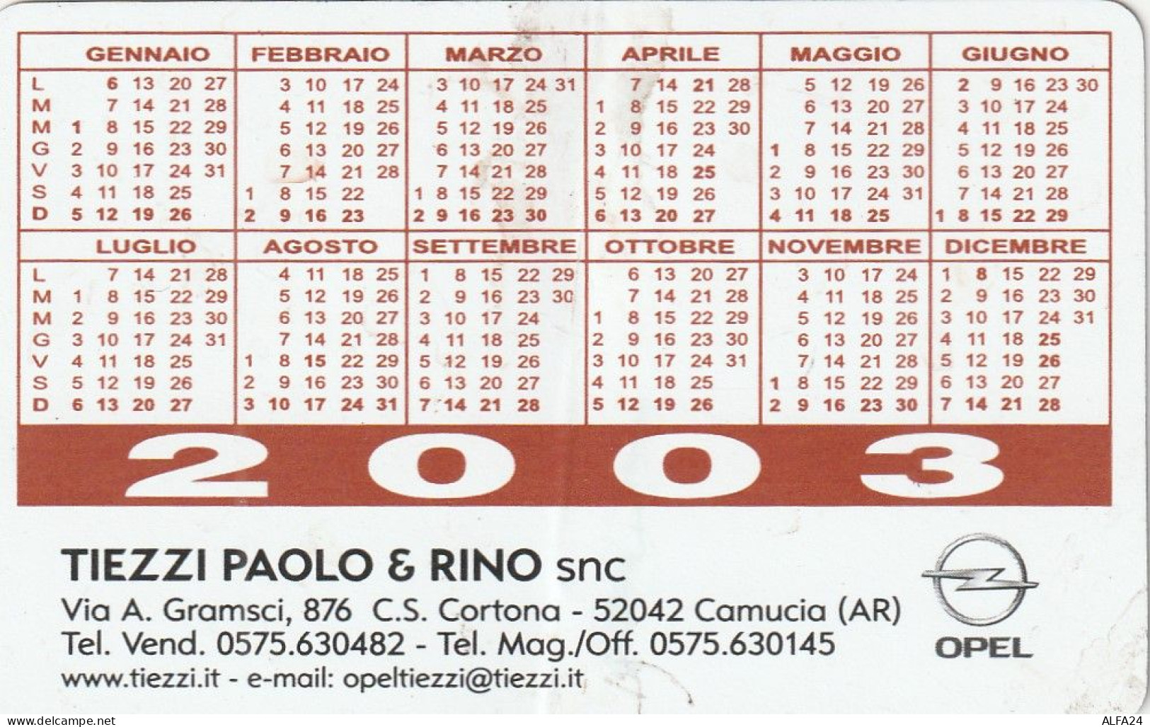 CALENDARIO 2003 Piccola Piega Centrale FORMATO PICCOLO (MH287 - Tamaño Pequeño : 2001-...