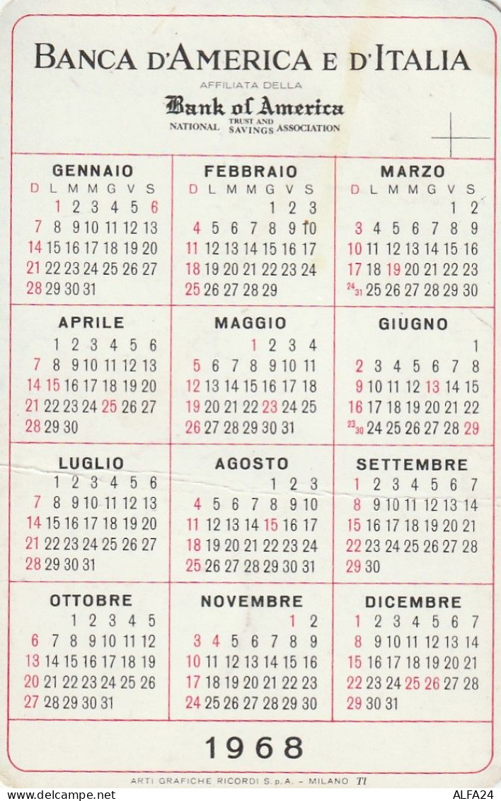 CALENDARIO 1968 Piccola Piega Centrale FORMATO PICCOLO (MH278 - Kleinformat : 1961-70