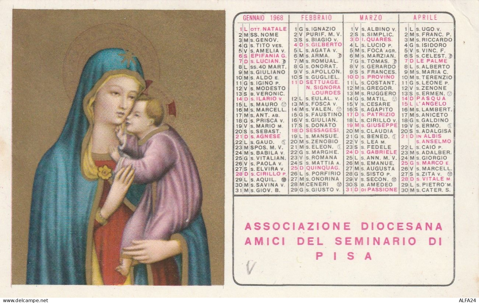 CALENDARIO 1968 FORMATO PICCOLO (MH281 - Petit Format : 1961-70