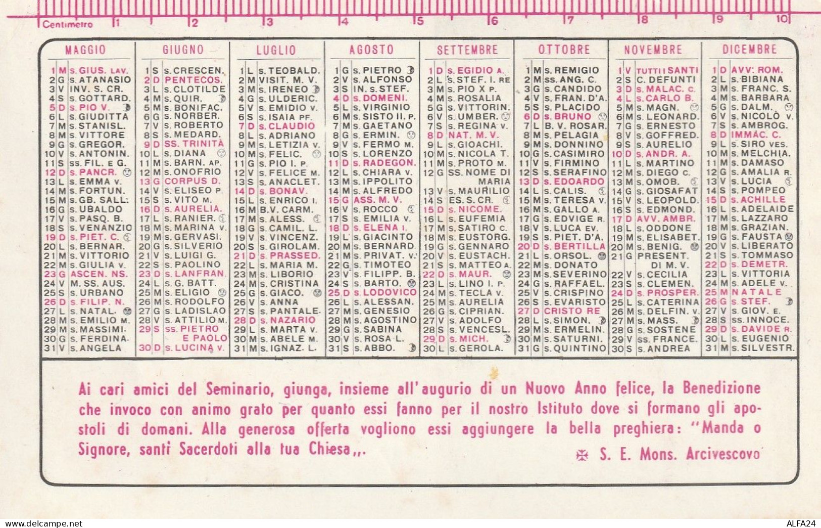 CALENDARIO 1968 FORMATO PICCOLO (MH281 - Formato Piccolo : 1961-70