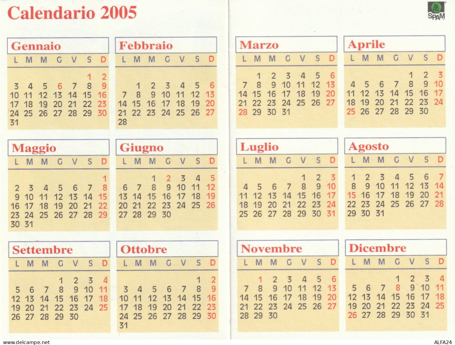 CALENDARIO 2005 FORMATO PICCOLO (MH238 - Tamaño Pequeño : 2001-...