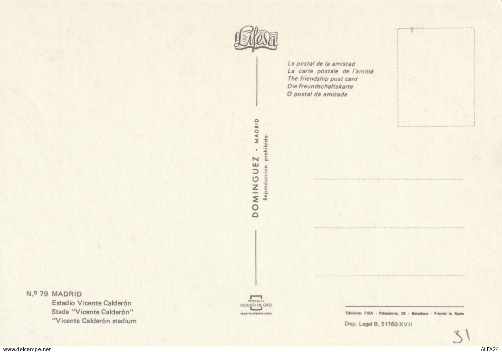 CARTOLINA STADIO MADRID (MH31 - Stadions