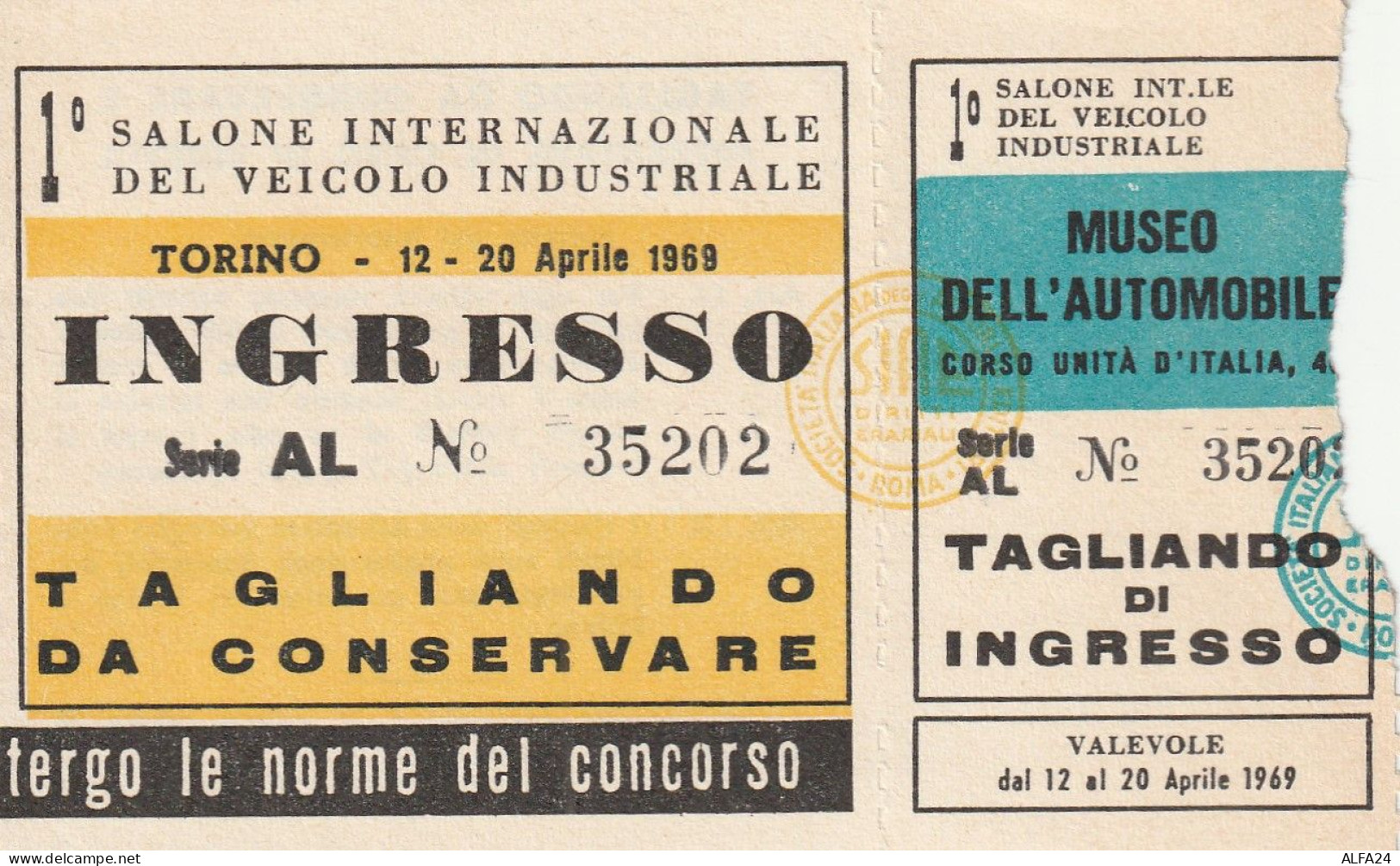 BIGLIETTO INGRESSO 1969 SALONE AUTO (MH783 - Eintrittskarten