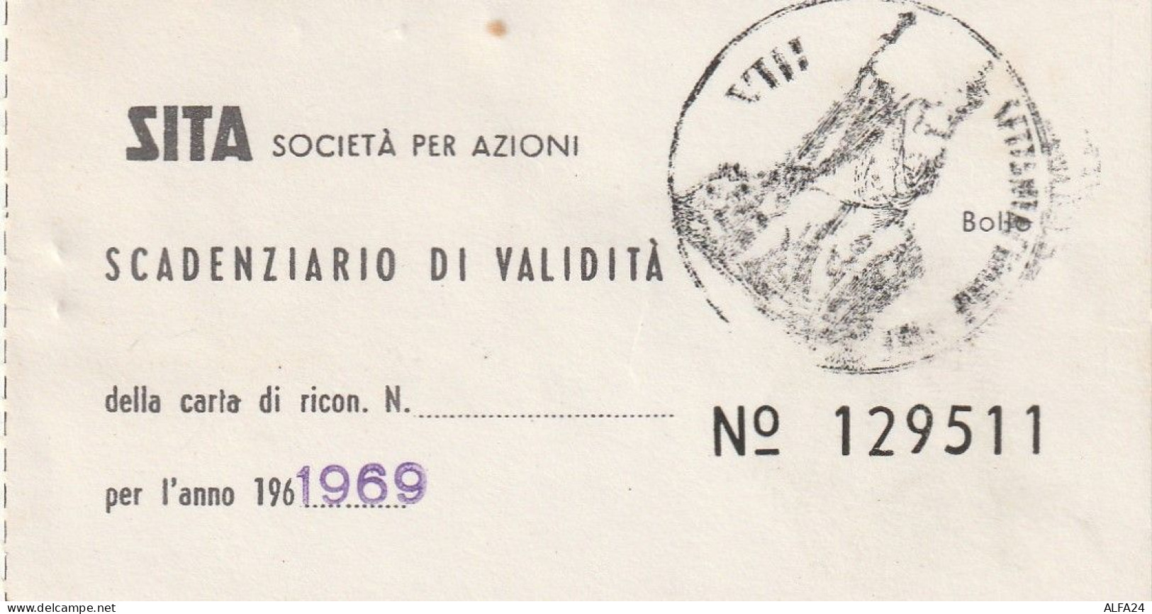 BIGLIETTO SITA 1969 SCADENZIARIO VALIDITA (MH520 - Eintrittskarten
