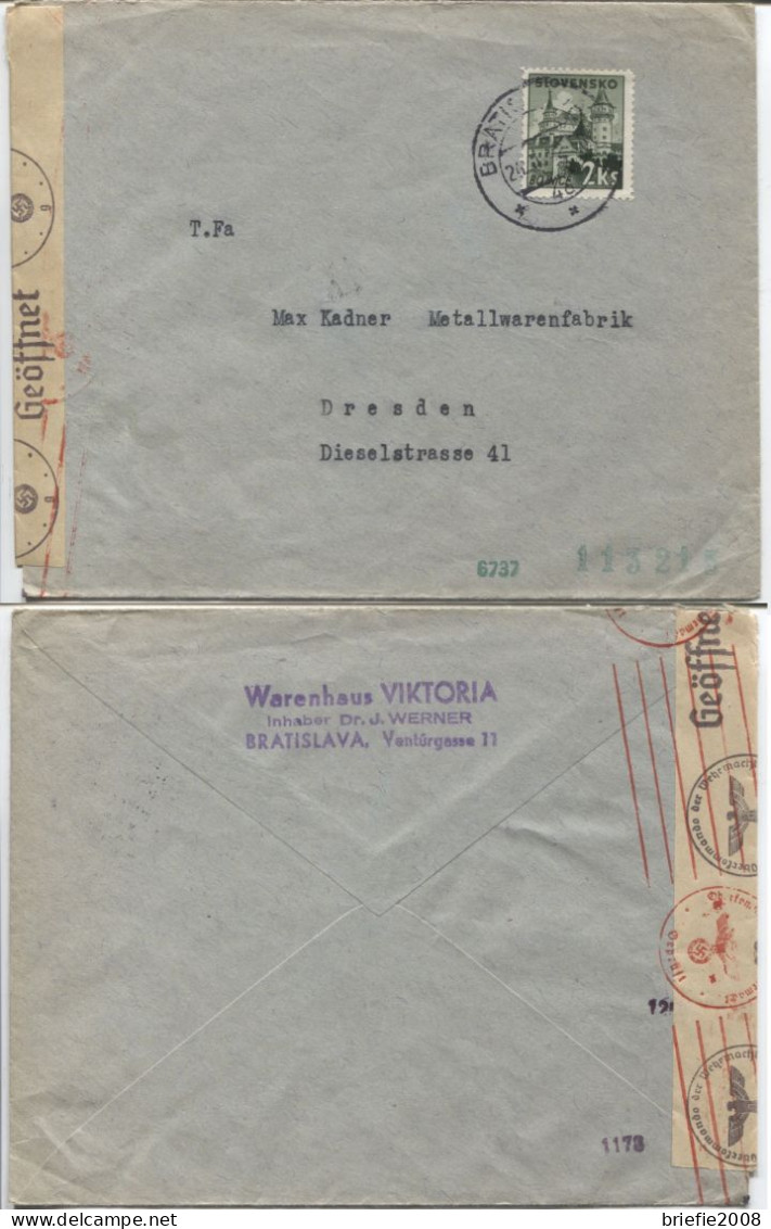 Slowakei # 84 Brief Warenhaus Viktoria Bratislava 24.2.42 > Dresden, OKW-Zensur - Brieven En Documenten