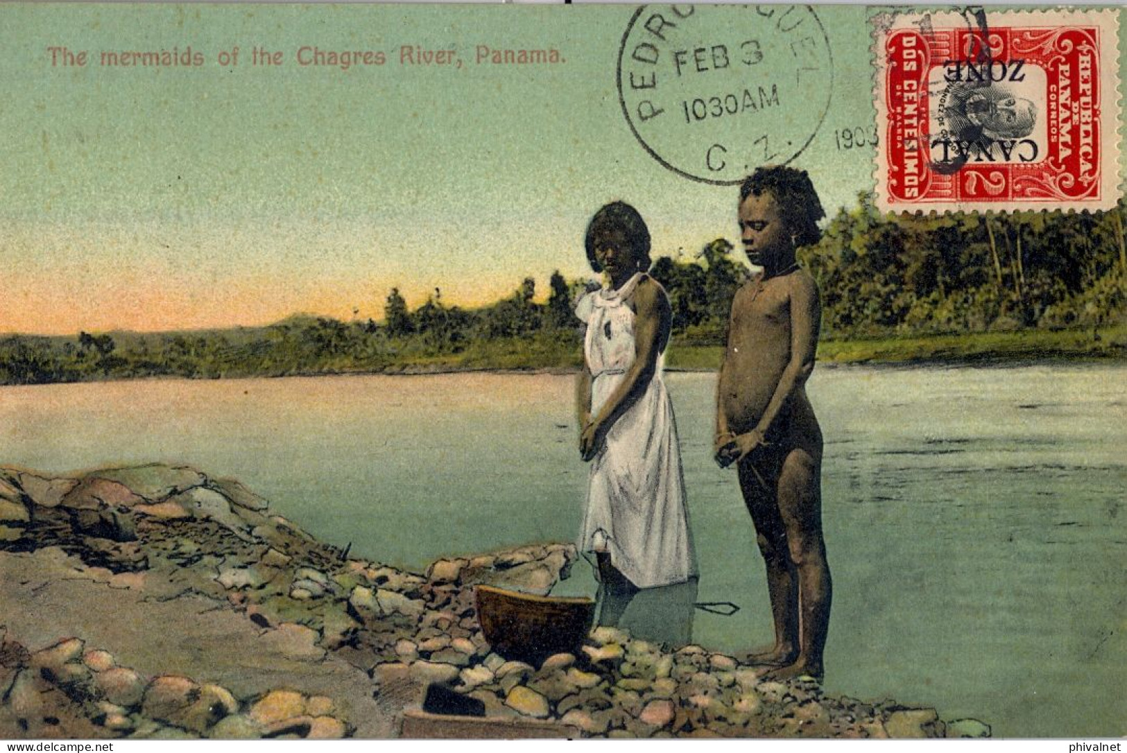 1908 CANAL ZONE , PEDRO MIGUEL , YV. 23 - FERÁNDEZ DE CÓRDOBA , T.P. NO CIRCULADA , "THE MERMAIDS OF THE CHAGRES RIVER" - Zona Del Canal