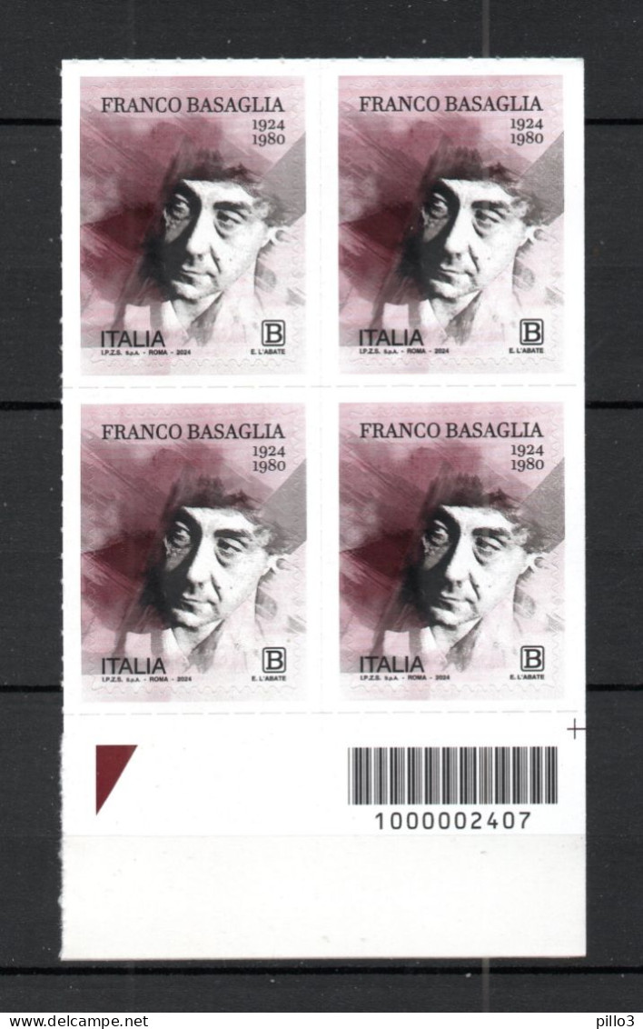 ITALIA :  Franco  Basaglia - Codice A Barre N°2407 In Quartina  MNH**  11.03.2024 - Barcodes