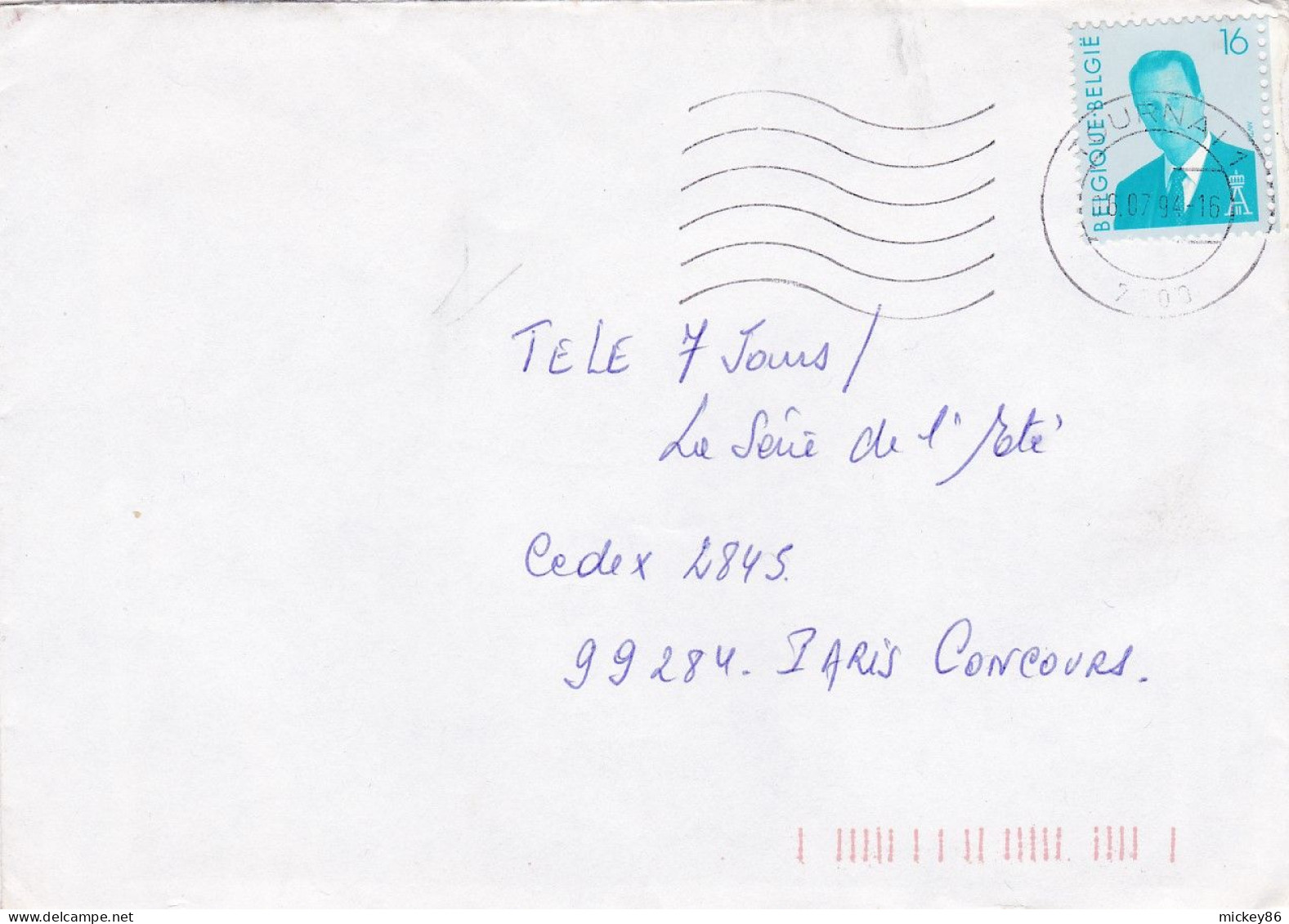 Belgique -1994--Lettre De TOURNAI   Pour PARIS-75 (France)..timbre...cachet - Covers & Documents