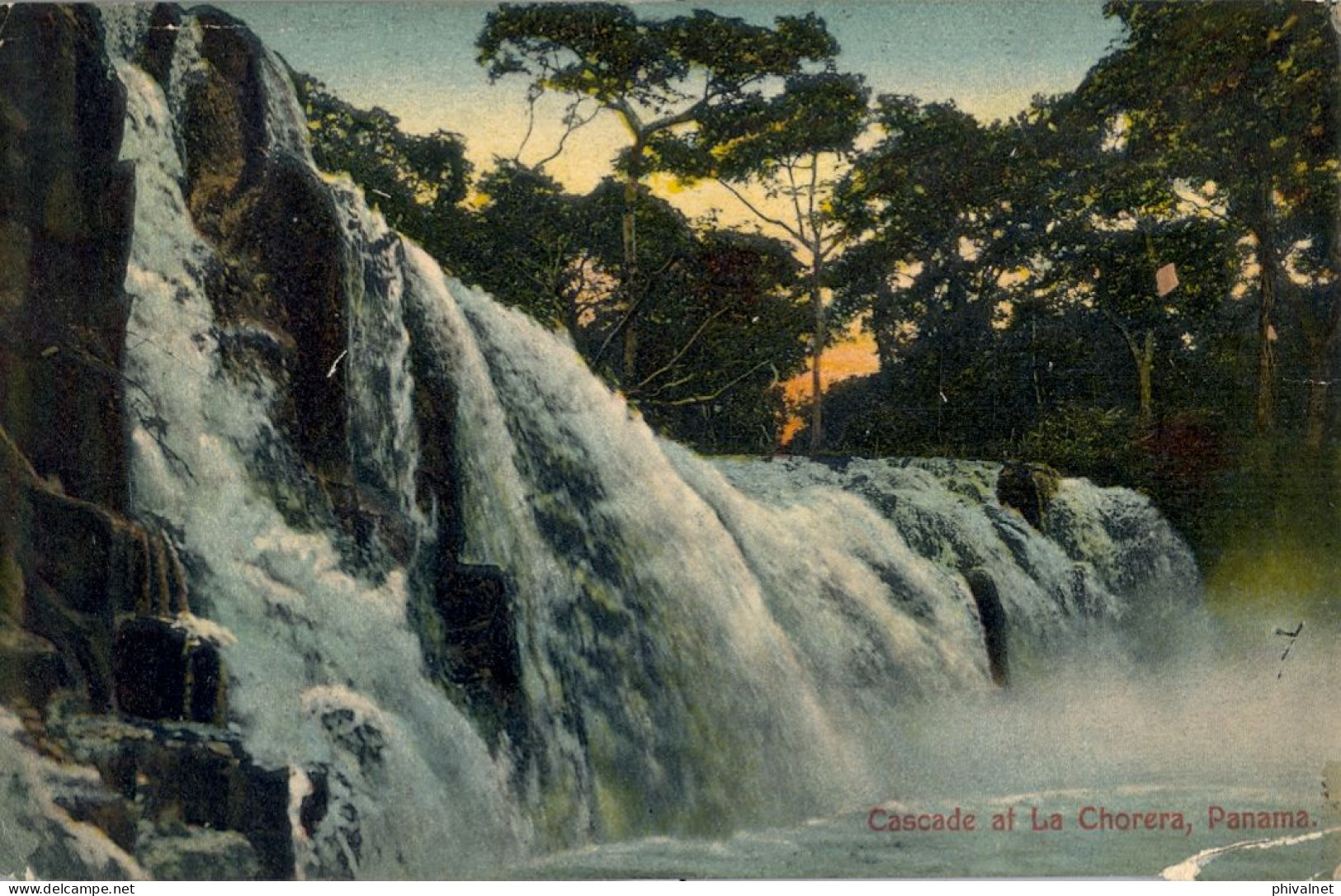 1910 PEDRO MIGUEL - SAGINAW , T.P. CIRCULADA , " CASCADE AT LA CHORRERA " , UNA ESQUINA CORTA Y REPARADA - Zona Del Canal