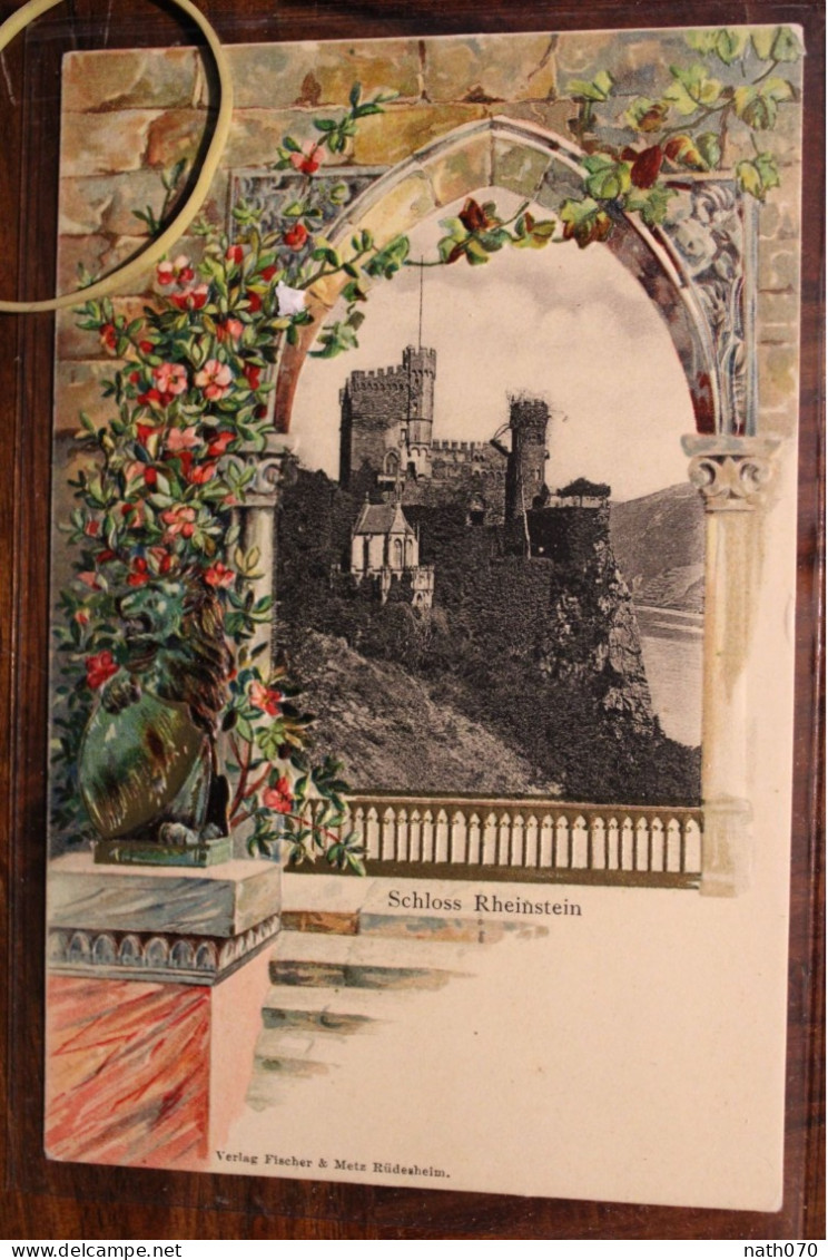 AK 1897's Cpa Burg Schloss Rheinstein Rhein Gruss Aus Gruß Deutsches Reich Prage Prägekarte - Bingen