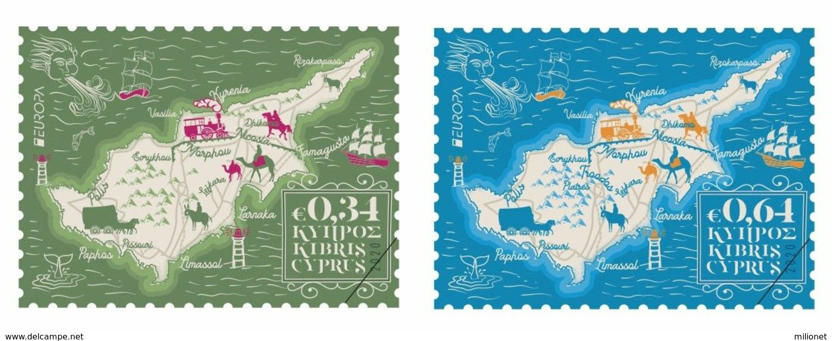 SALE!!! CYPRUS CHIPRE CHYPRE ZYPERN 2020 EUROPA Ancient Postal Routes 2 Stamps Set MNH ** - 2020