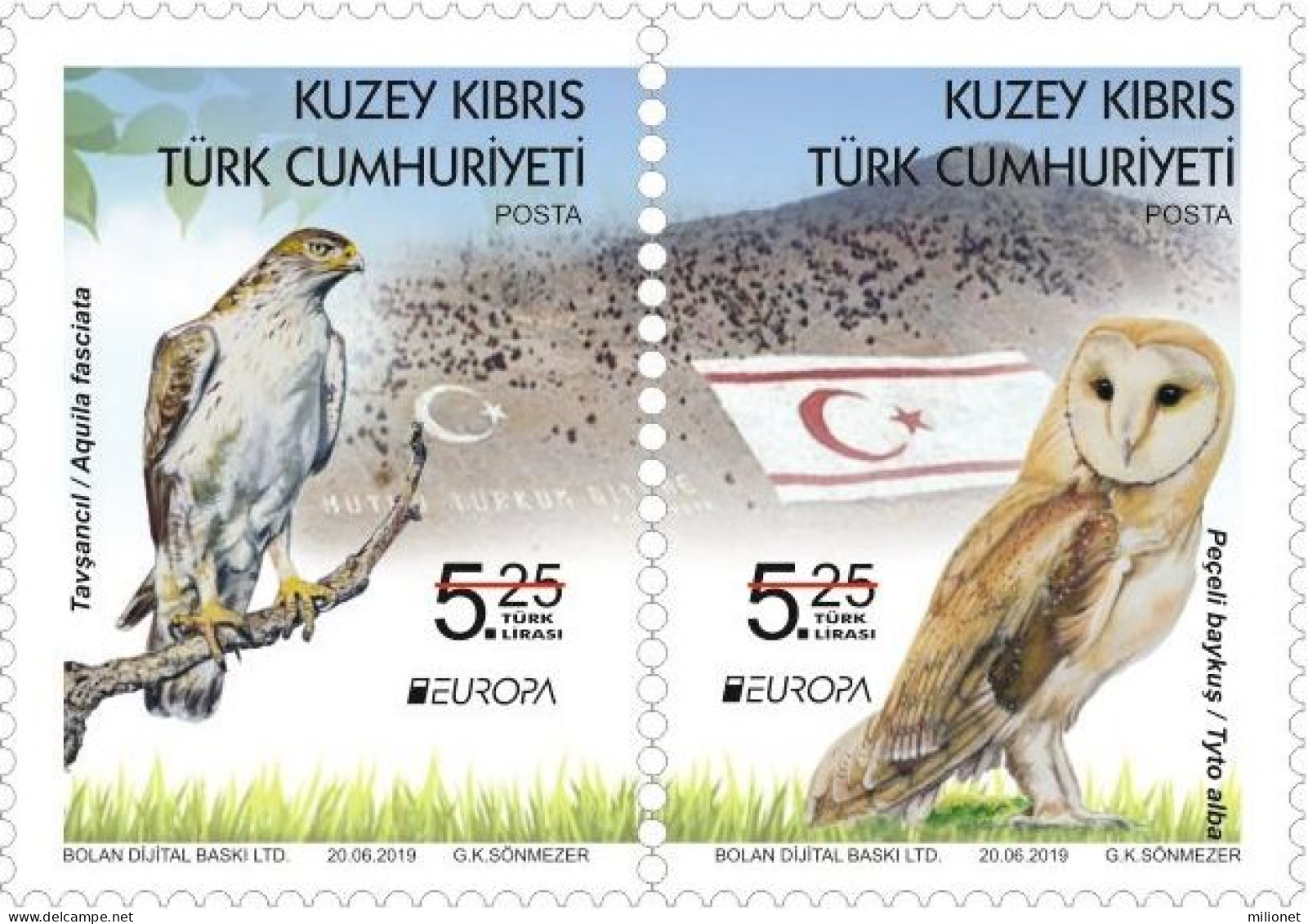 SALE!!! NORTHERN CYPRUS CHIPRE TURCO 2019 EUROPA CEPT National Birds 2 Stamps Se-tenant MNH ** - 2019