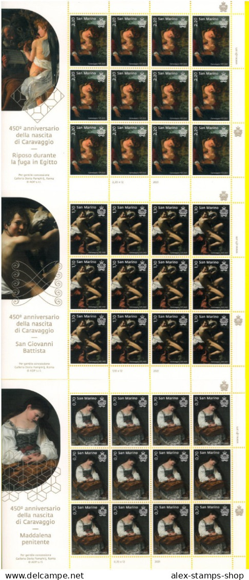 SAN MARINO 2021 MINIFOGLI 450° Anniversary CARAVAGGIO Pittore - New Sheet - Blocks & Kleinbögen