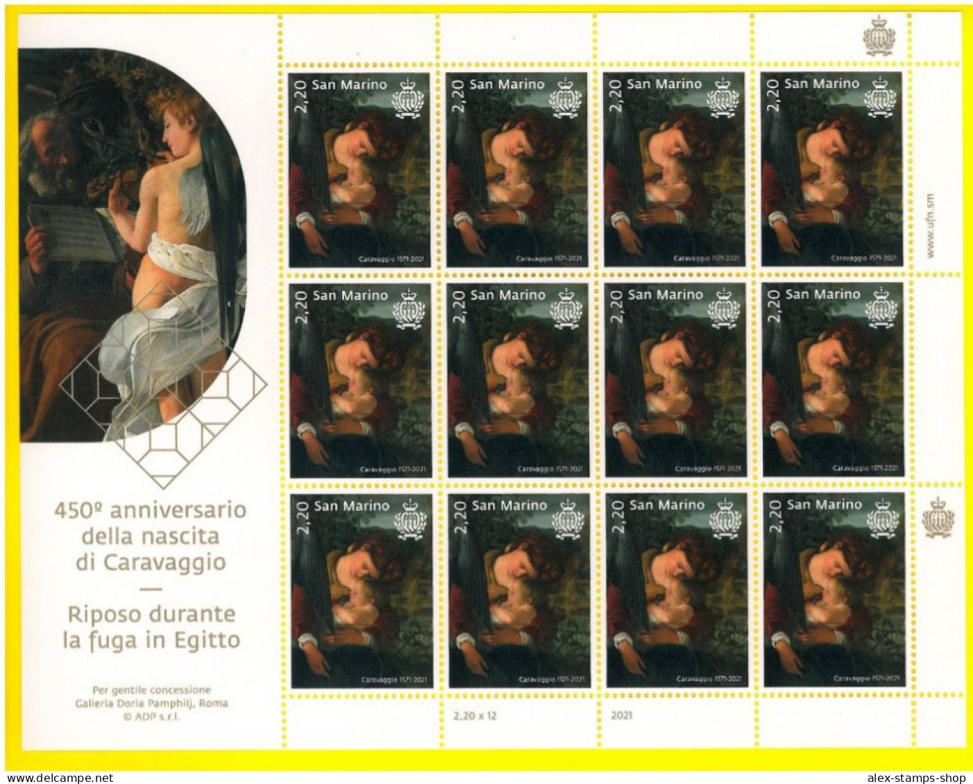 SAN MARINO 2021 MINIFOGLI 450° Anniversary CARAVAGGIO Pittore - New Sheet - Hojas Bloque