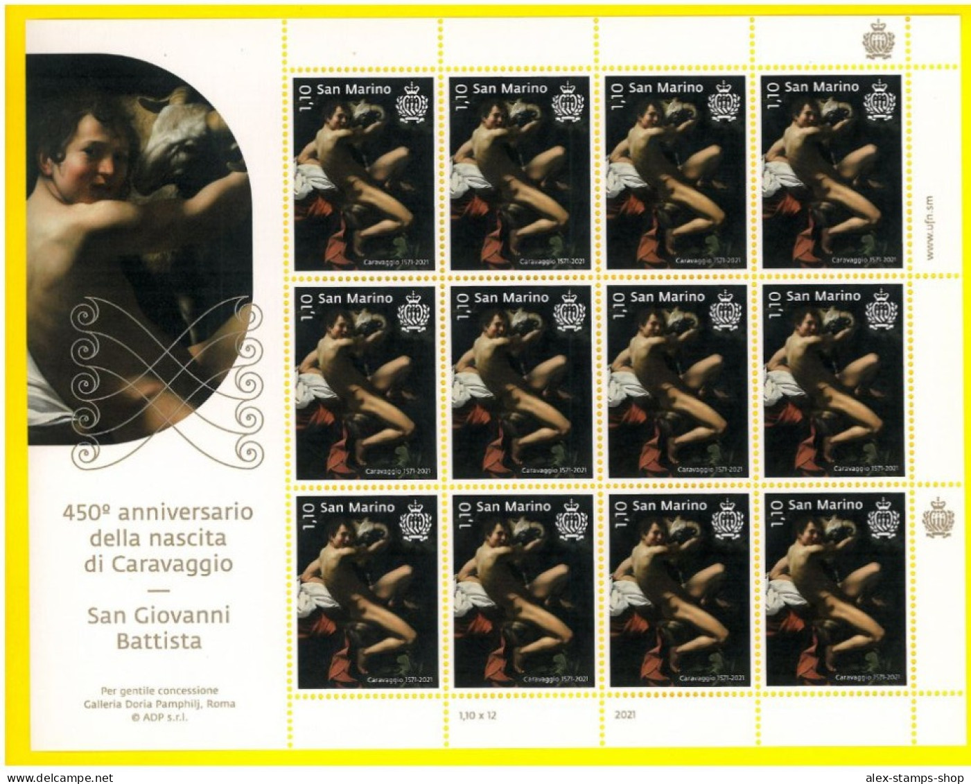 SAN MARINO 2021 MINIFOGLI 450° Anniversary CARAVAGGIO Pittore - New Sheet - Hojas Bloque