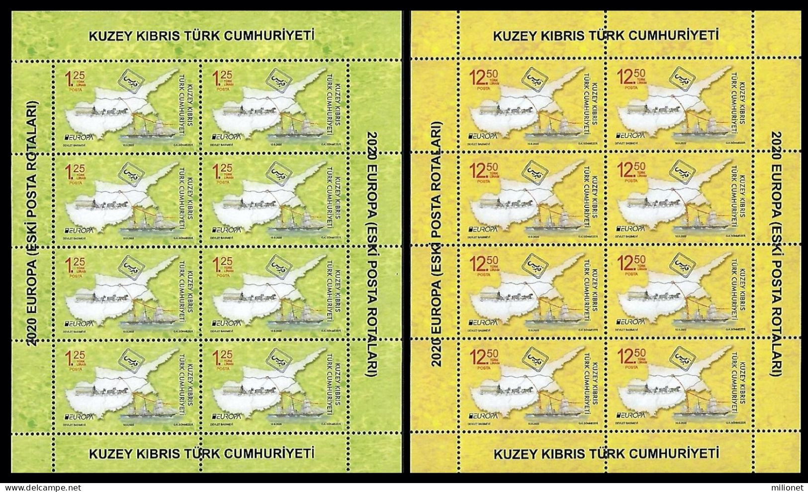 SALE!!! NORTHERN CYPRUS CHIPRE TURCO 2020 EUROPA CEPT Ancient Postal Routes 2 Sheetlets Of 8 Stamps MNH ** - 2020