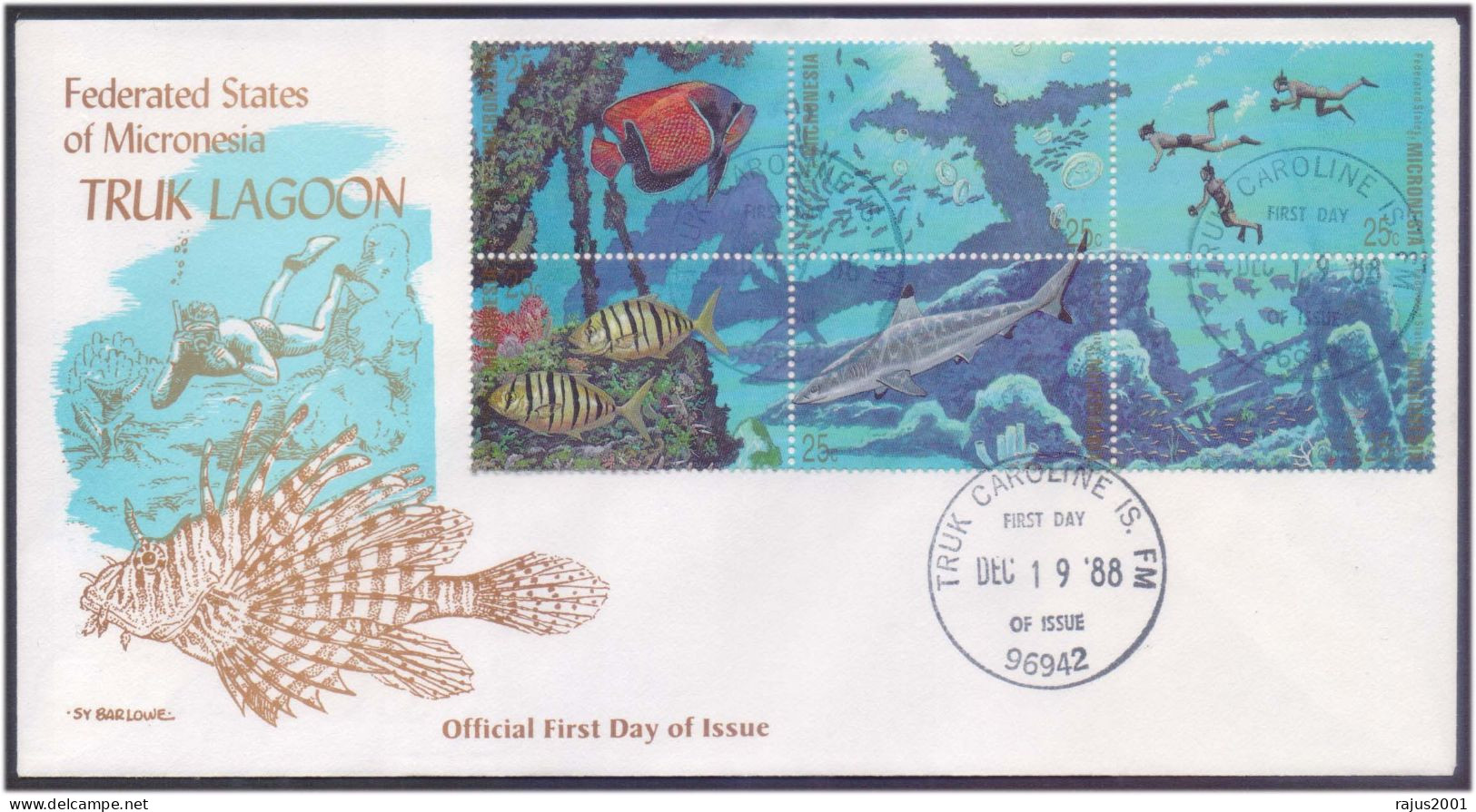 Chuuk Lagoon, Scuba Diving, Scuba Diver, Marine Life, Fish, Blue Devil Fish, Animal Underwater Creature, Micronesia FDC - Diving