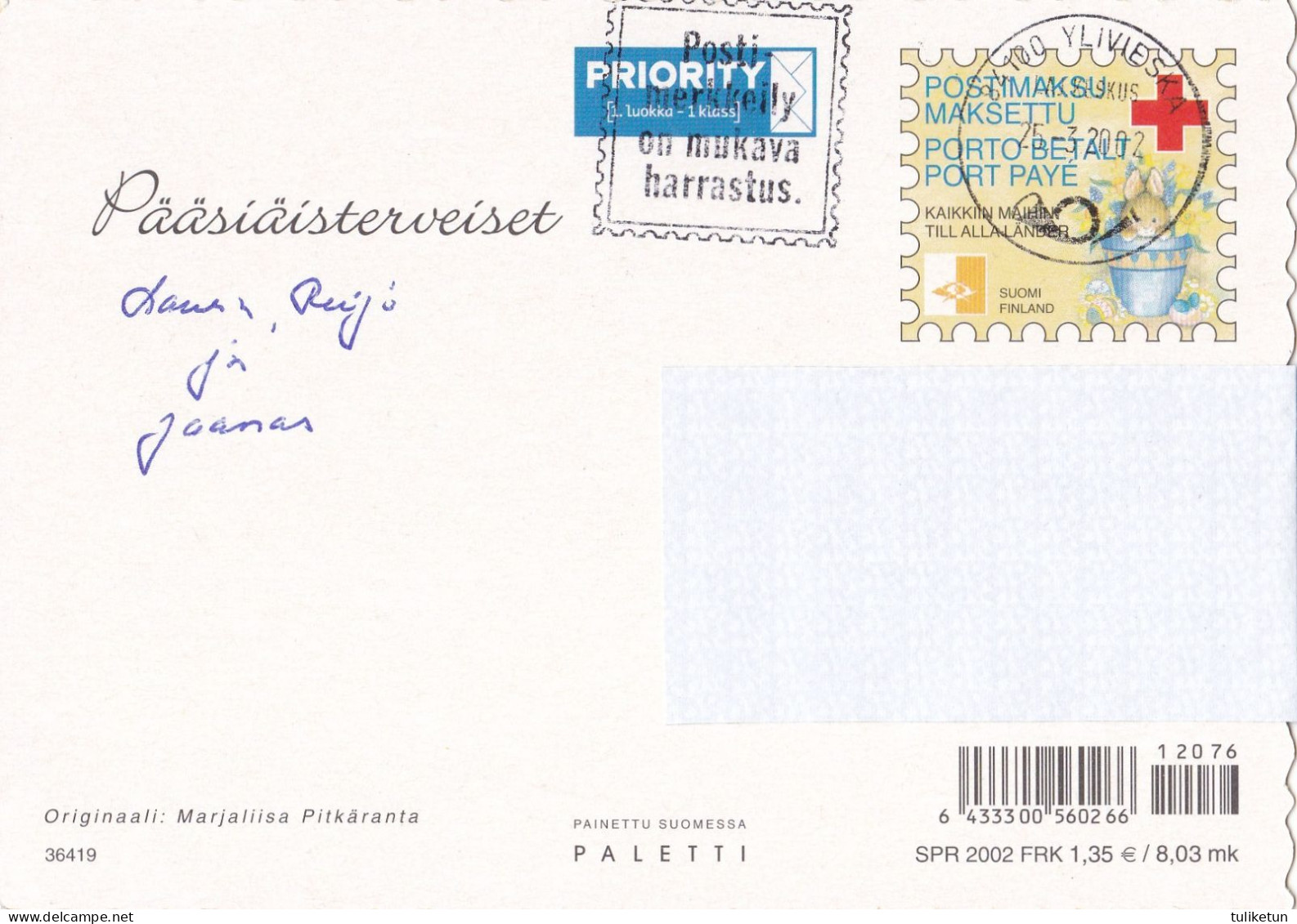 Postal Stationery - Chicks In Egg - Willows - Red Cross 2002 - Suomi Finland - Postage Paid - Pitkäranta - Interi Postali