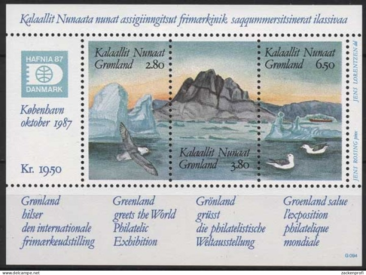 Grönland 1987 Briefmarkenausstellung HAFNIA'87 Block 1 Postfrisch (C13821) - Blocks & Sheetlets