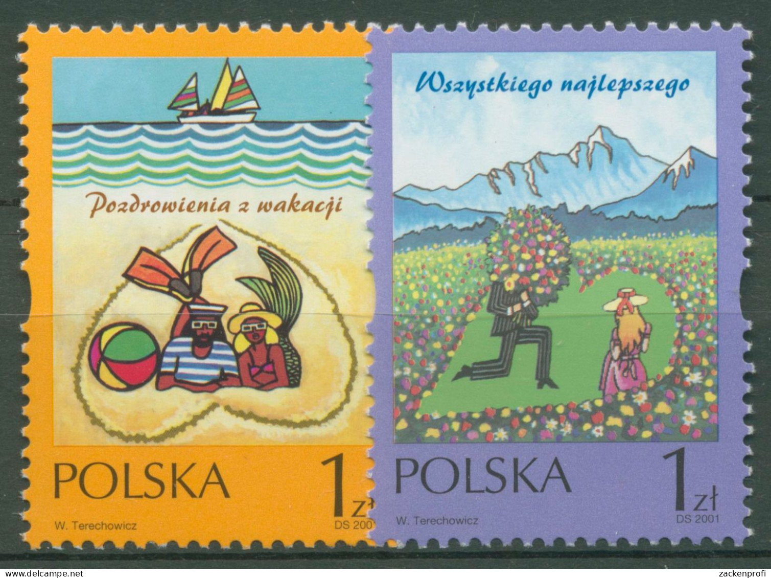 Polen 2001 Grußmarken 3887/88 Postfrisch - Unused Stamps