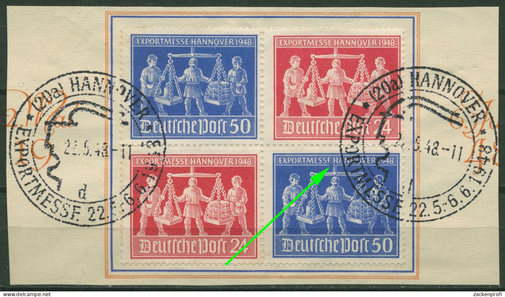 All. Besetzung 1948 Messe Hannover Plattenfehler V ZD 1 Mit 970 I Gestempelt - Afgestempeld