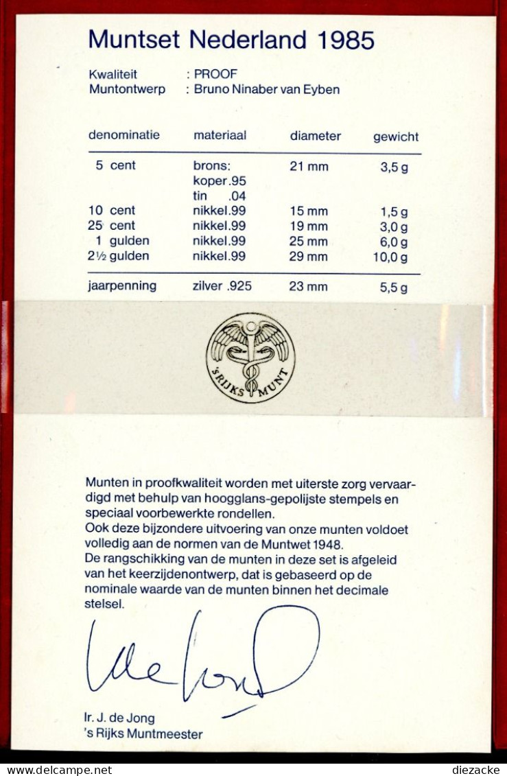 Niederlande 1985 KMS/ Kursmünzensatz Im Folder PP (MZ1231 - Andere & Zonder Classificatie