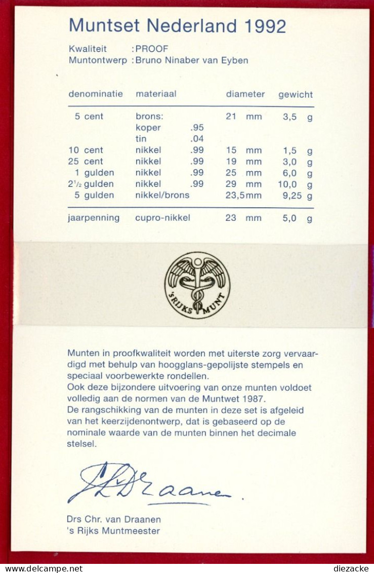 Niederlande 1992 KMS/ Kursmünzensatz Im Folder PP (MZ1237 - Other & Unclassified