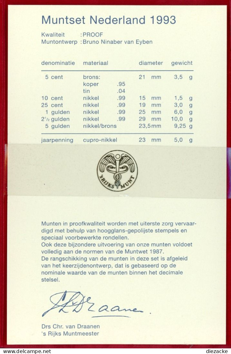 Niederlande 1993 KMS/ Kursmünzensatz Im Folder PP (MZ1238 - Otros & Sin Clasificación