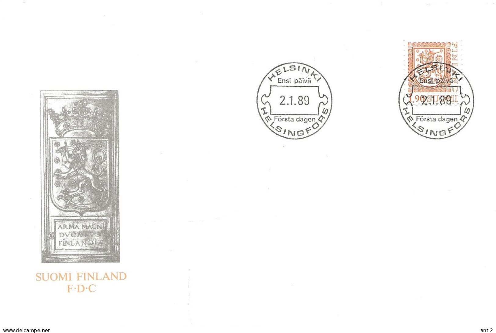 Finland   1989 National Coat Of Arm, Lion  Mi 1068  FDC - Brieven En Documenten