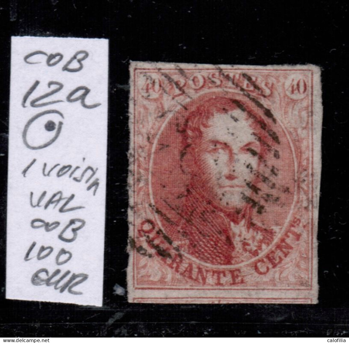 COB 12a Carmin Rose, 4 Marges, 2 Voisins, Oblitération P 24, BRUXELLES, VAL COB 100 EUR - 1849 Schulterklappen