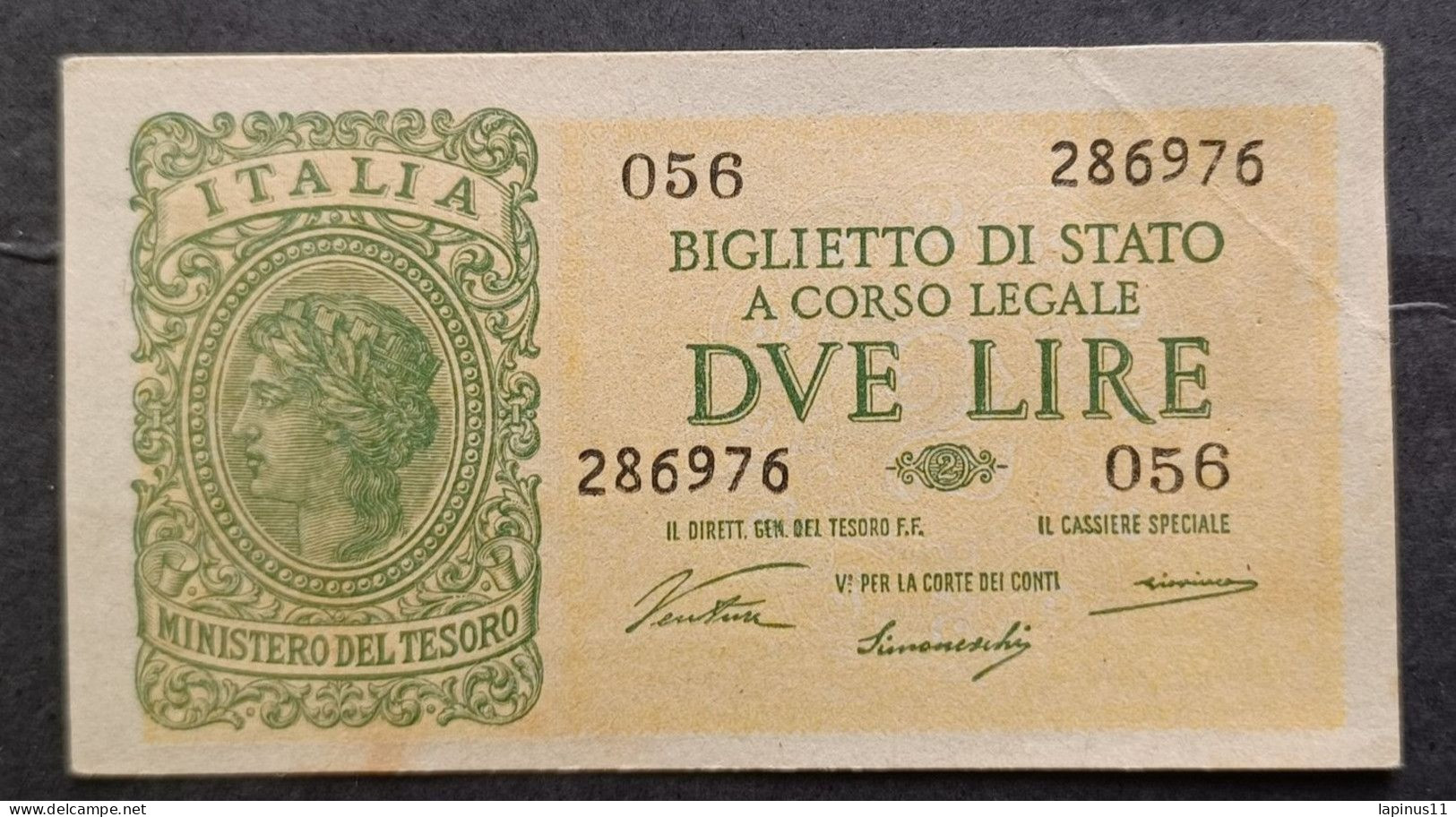 BANKNOTE KINGDOM OF ITALY 2 LIRE 1944 VENTURINI SIMONESCHI GIOVINCO SUPERB VARIETY DECENTRALIZED CUT FDS - Italia – 2 Lire