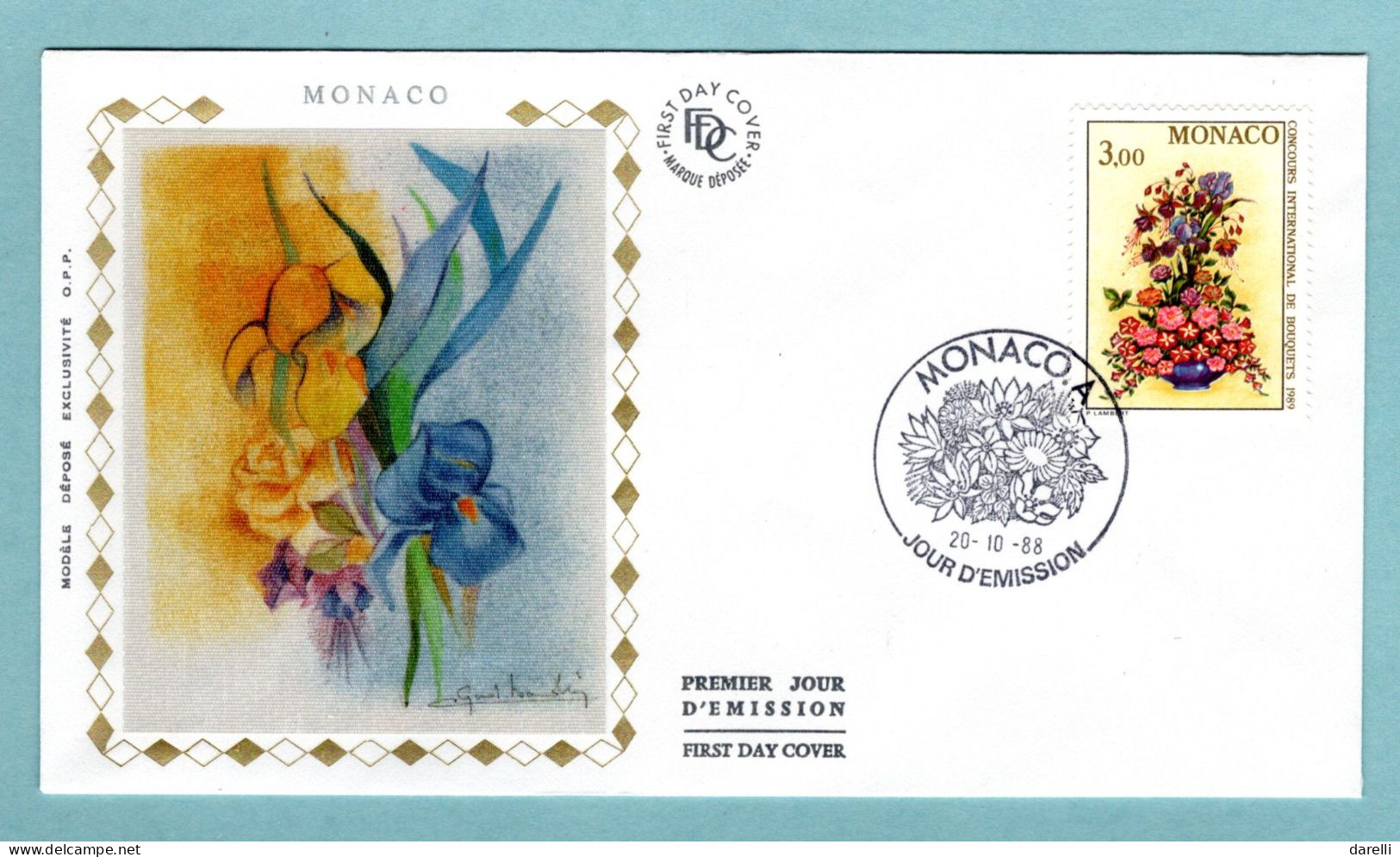 FDC Monaco 1988 - Concours International De Bouquets 1988 - Fuchsias , Iris, Roses Et Pétunias - YT 1660 - FDC