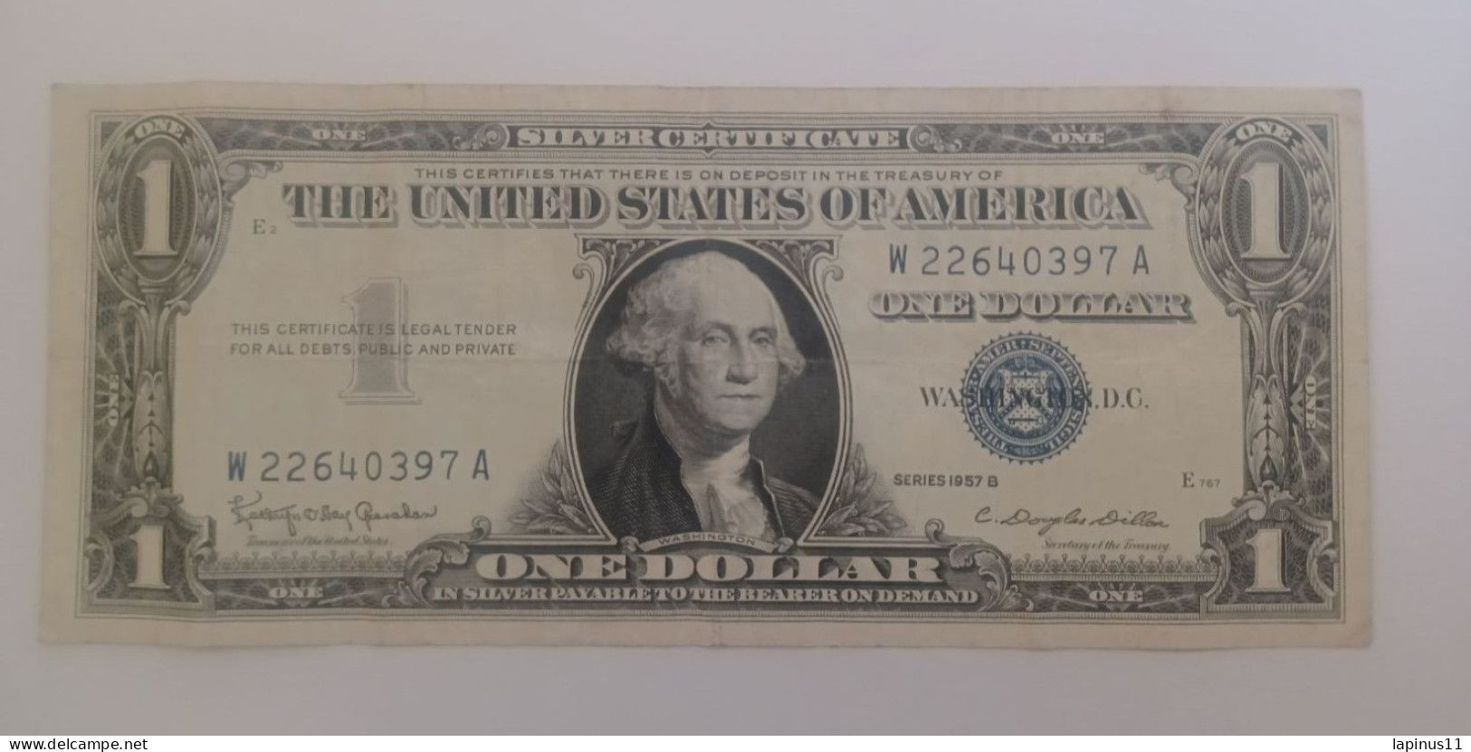 BANKNOTE PAPER MONEY 1 DOLLAR WASHINGTON GOVERNMENT RESERVES BLUE SERIES B 1957 VERY GOOD PRESERVATIONS SCS - Federal Reserve (1928-...)