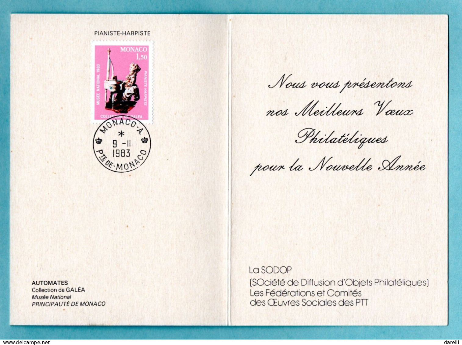 Carte Maximum Monaco 1983  (encart) – Collection Galea - Pianiste Harpiste - Maximumkarten (MC)