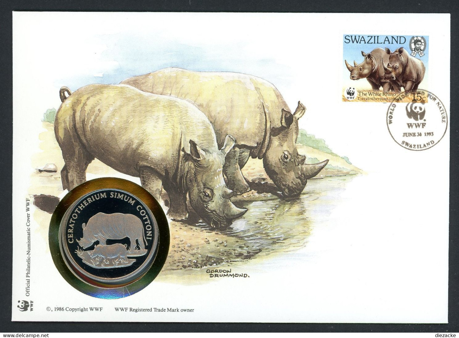 Swasiland 1993 Numisbrief Medaille Nashörner 30 Jahre WWF, CuNi PP (MD817 - Zonder Classificatie