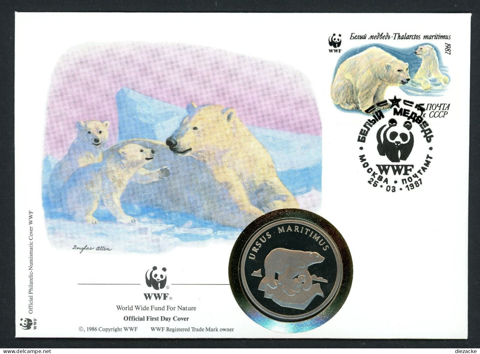 Sowjetunion 1987 Numisbrief Medaille Eisbären 30 Jahre WWF, CuNi PP (MD816 - Non Classés