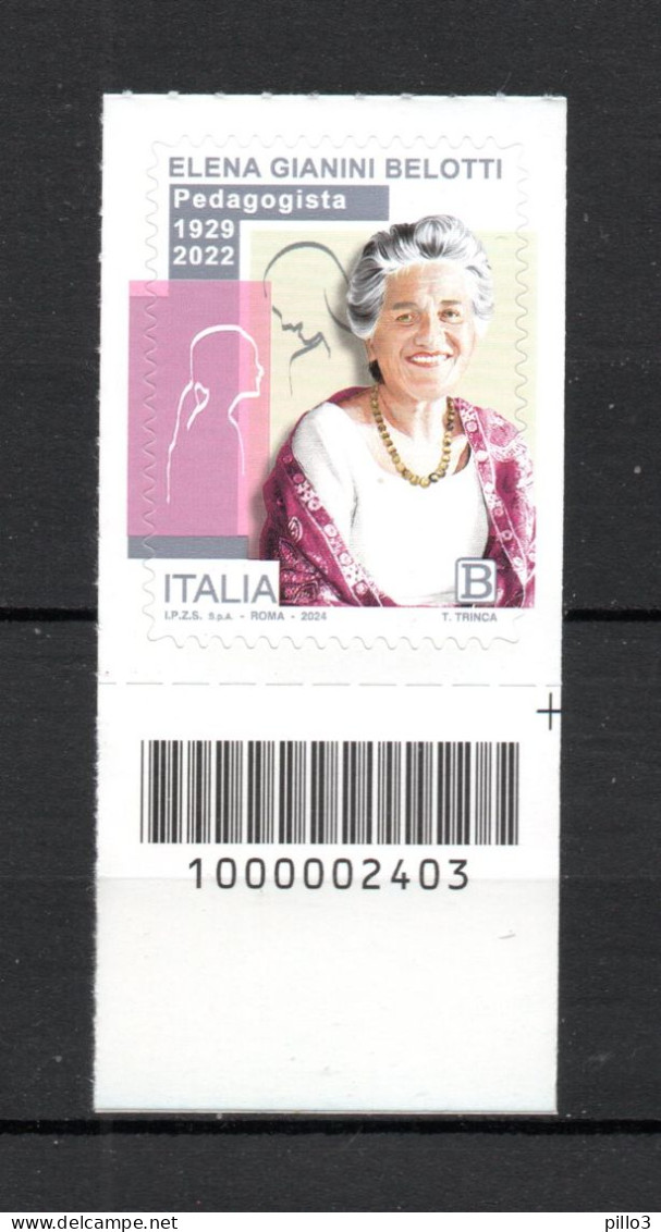 ITALIA :  Elena Gianini  Belotti - C/Barre N° 2403  MNH**  -  8.03.2024 - Code-barres