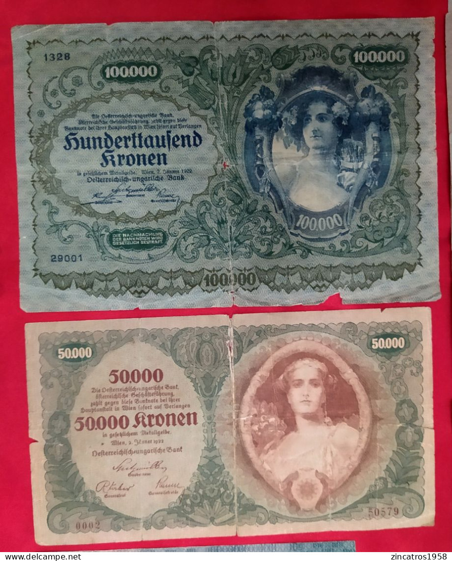 Austria Hungary Yugoslavia / Osterreich / Lot Circulated Banknotes Included 50000 & 100000 Kronen 1922 Low Conditions++ - Austria