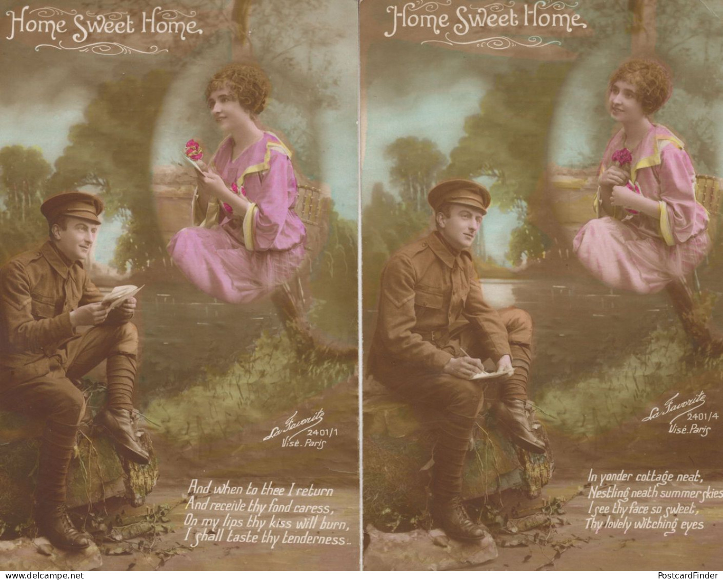 Home Sweet Home 2x Different Unusual Romantic Military Postcard S - Greetings From...