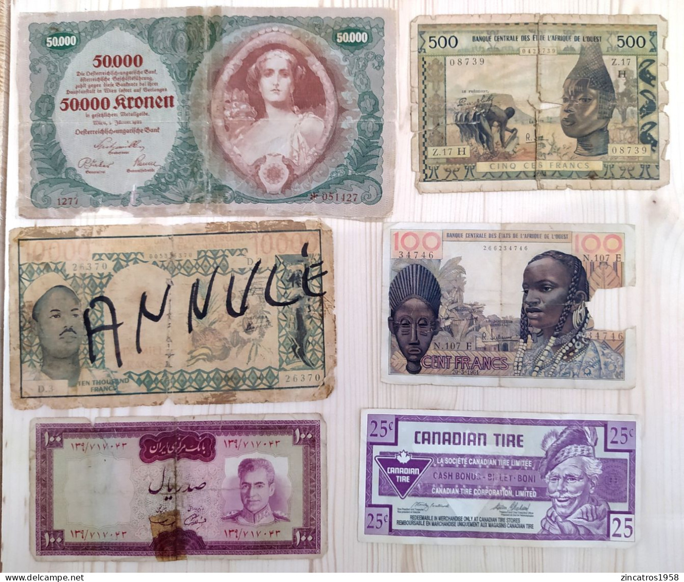 Lot / 6 Very Rare Banknotes In Poor / Low Conditions / Austria Mauritania Niger Iran Cameroun Canada ++ - Mauritania