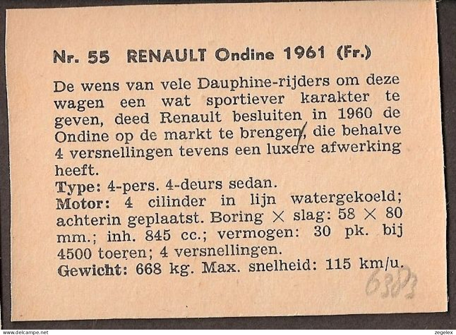 Renault Ondine 1961 - Automobile, Voiture, Oldtimer, Car. Voir Description, See  The Description. - Voitures