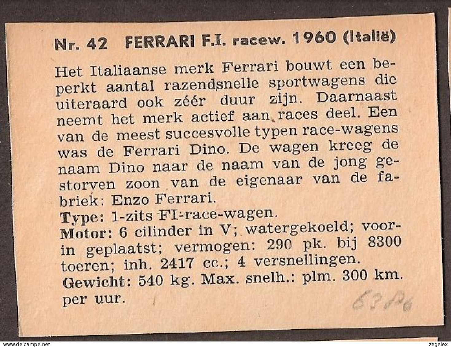 Ferrari F.I  Dino Ferrari1960 - Automobile, Voiture, Oldtimer, Car. Voir Description, See  The Description. - Autos