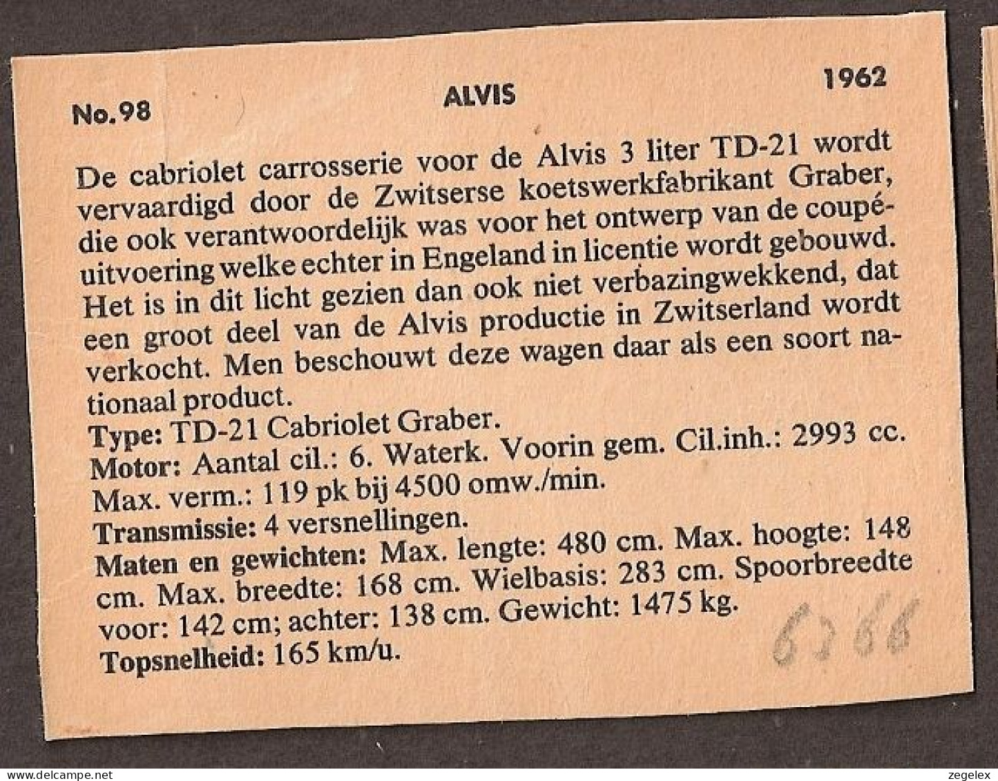 Alvis TD-21 Cabriolet Graber - 1962 - Automobile, Voiture, Oldtimer, Car. Voir Description, See  The Description. - Autos