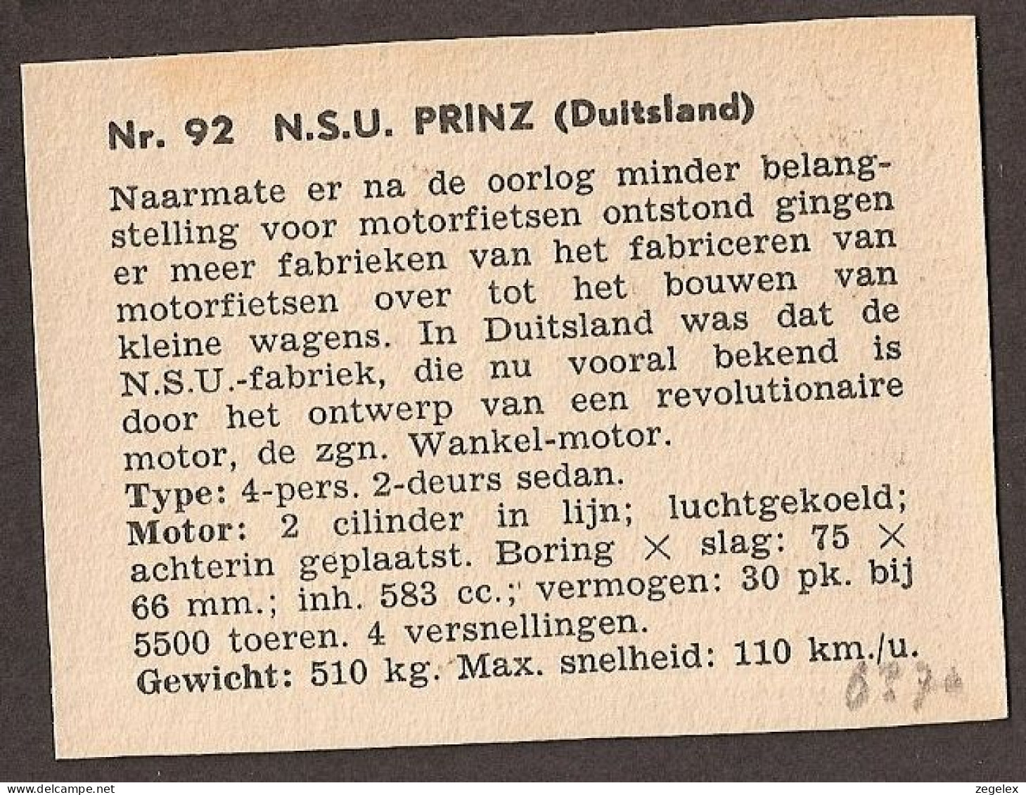 N.S.U. Prinz (Germany) - Automobile, Voiture, Oldtimer, Car. Voir Description, See  The Description. - Coches