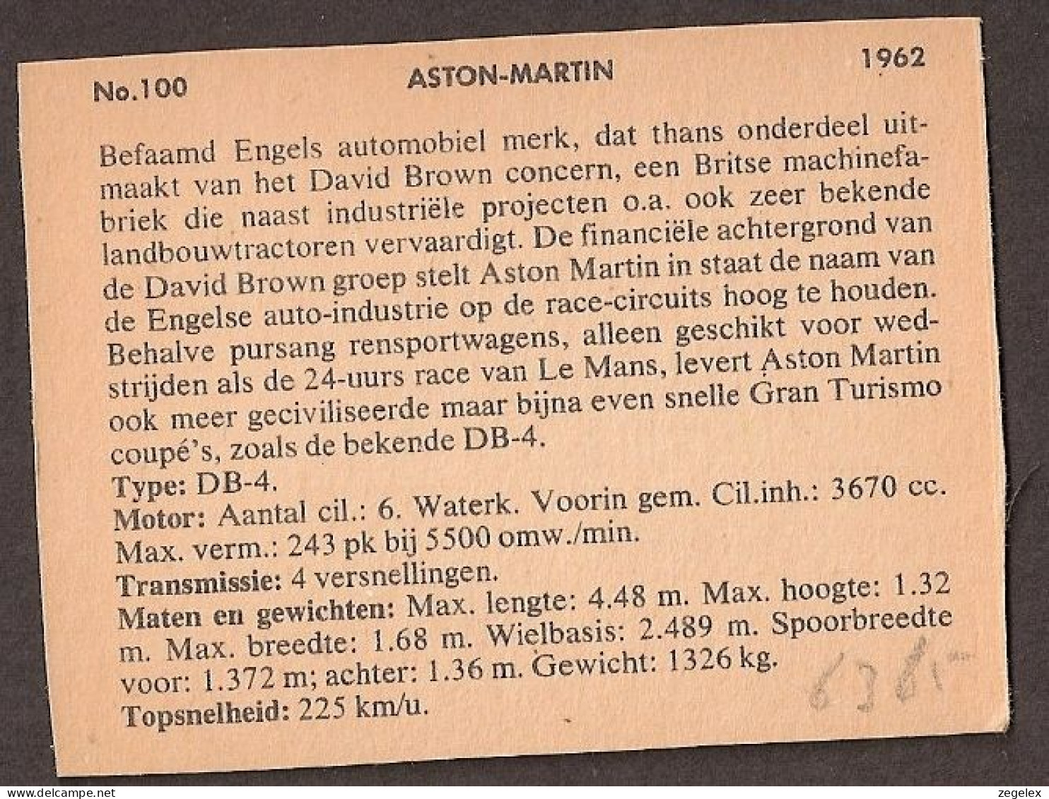 Aston-Martin 1962 - Automobile, Voiture, Oldtimer, Car. Voir Description, See  The Description. - Auto's