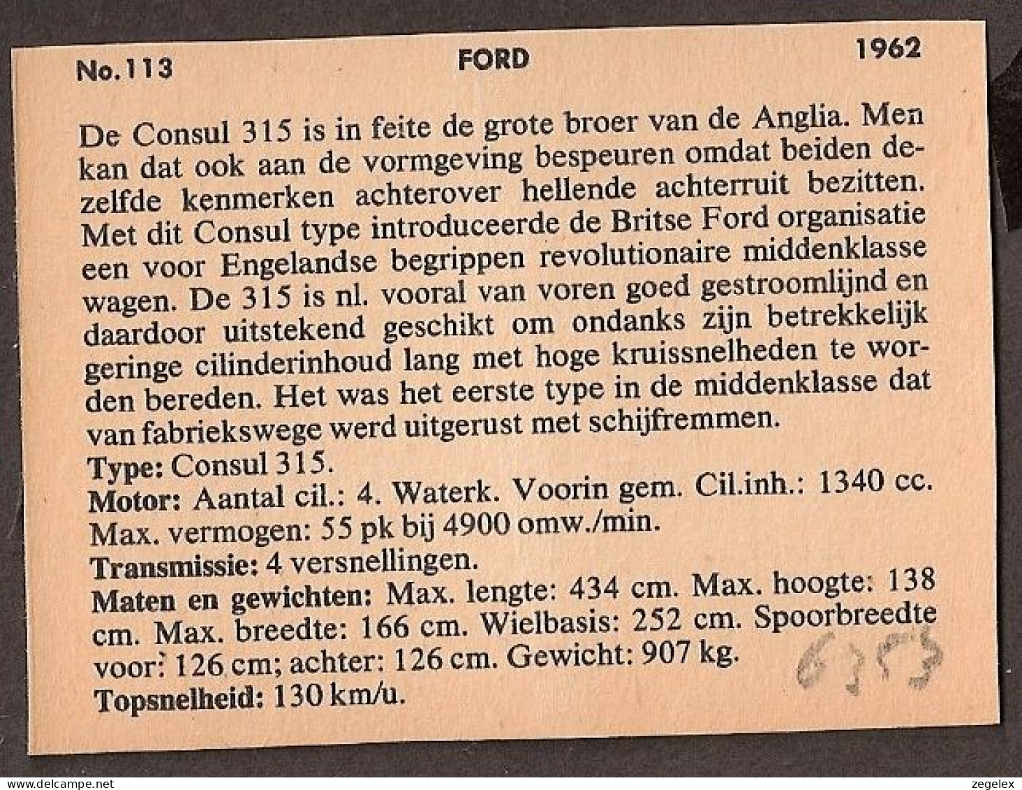 Ford Consul 315 - 1962 - Automobile, Voiture, Oldtimer, Car. Voir Description, See  The Description. - Automobili