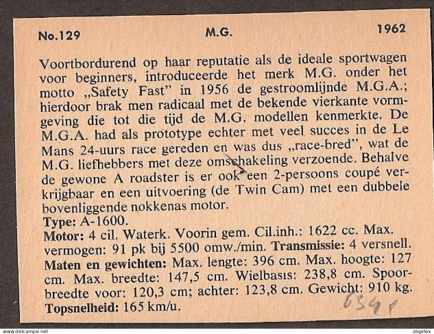 M.G. A-1600 - 1962 - Automobile, Voiture, Oldtimer, Car. Voir Description, See  The Description. - Automobili