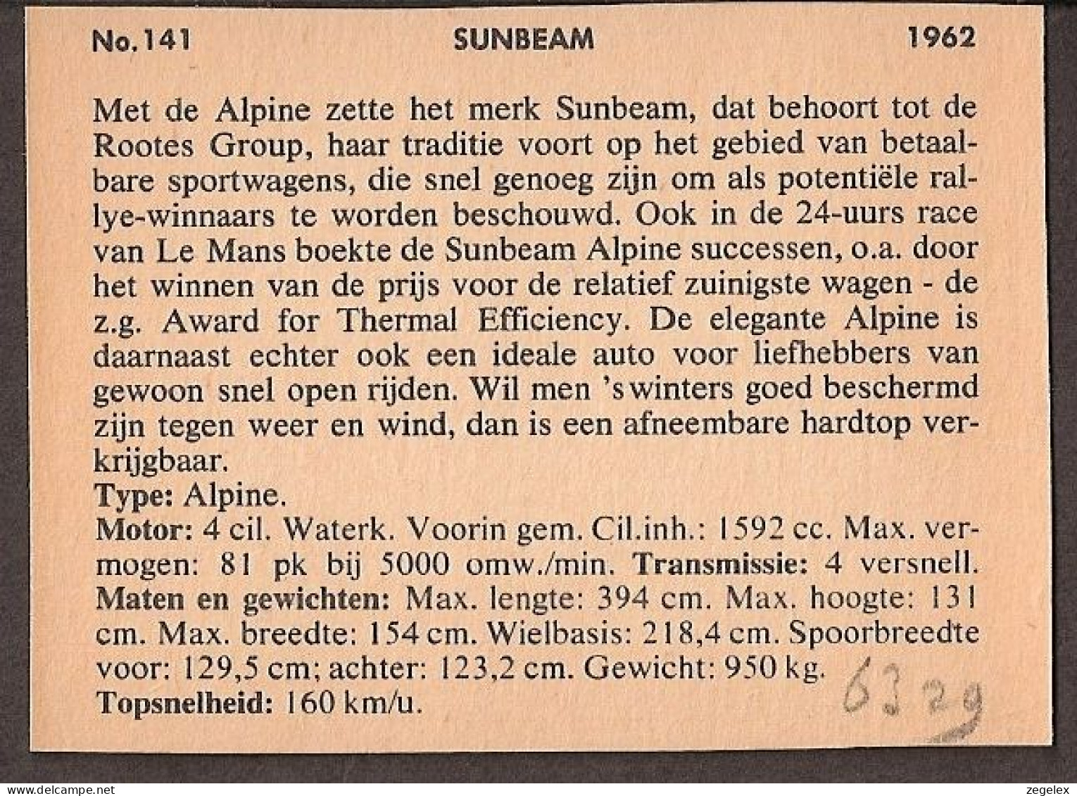 Sunbeam Alpine - 1962 - Automobile, Voiture, Oldtimer, Car. Voir Description, See  The Description. - Autos