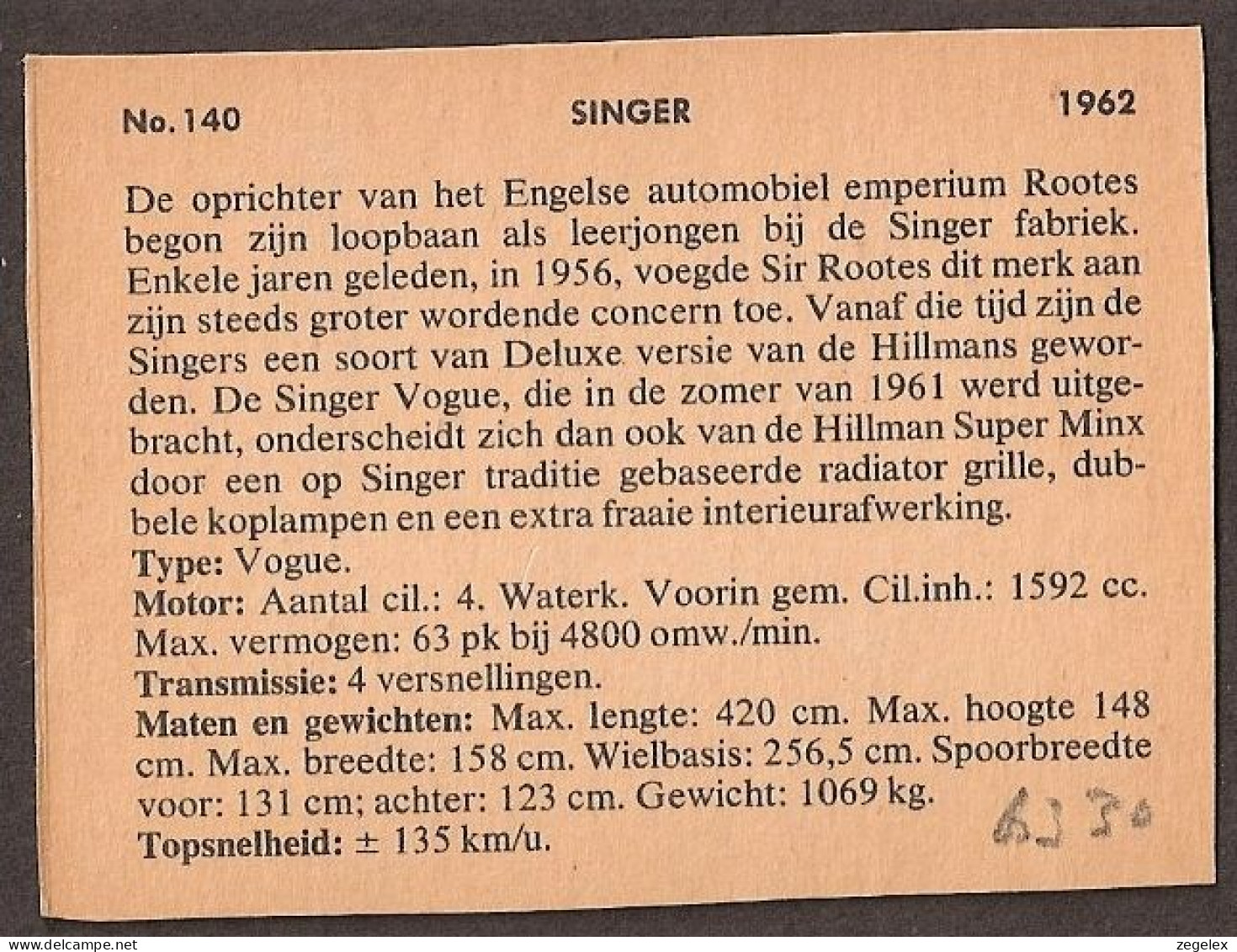 Singer Vogue - 1962 - Automobile, Voiture, Oldtimer, Car. Voir Description, See  The Description. - Cars