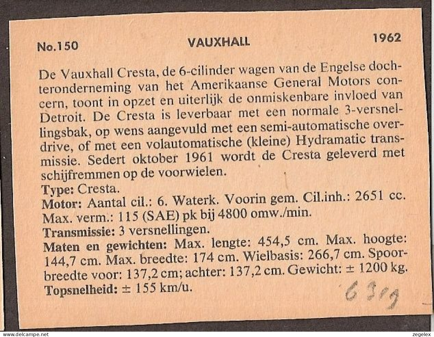 Vauxhall Cresta 1962 - Automobile, Voiture, Oldtimer, Car. Voir Description, See  The Description. - Coches